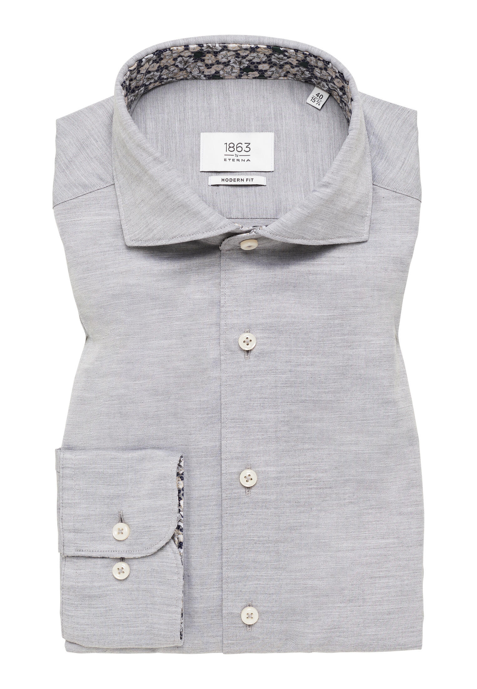 ETERNA - Soft Luxury Shirt Twill Langarm grau von ETERNA