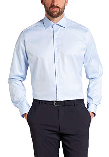 Eterna Herren Langarmshirt Modern Fit Cover Twill hellblau Uni extra Langarm Hemd, 40 von ETERNA