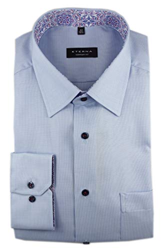 eterna Herren Langarm Business Hemd Comfort Fit Struktur Unifarben Kent Patch 3270.12.E14E (Hellblau, W48 Langarm) von ETERNA