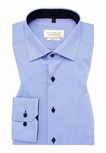 eterna Herren Langarmhemd Business-Hemd Modern Fit Kent-Kragen Unifarben mit Patch (44, Hellblau F1) von ETERNA