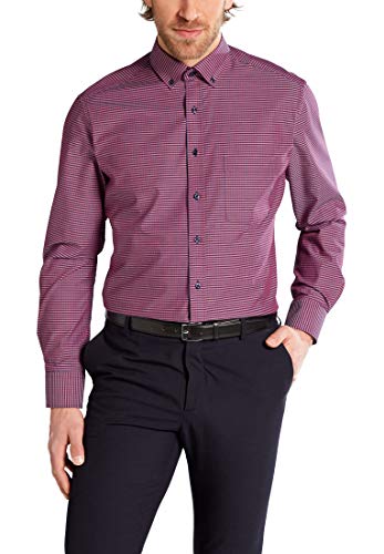 eterna Langarm Hemd Modern Fit Popeline Kariert, Rot/Blau, W43 Langarm von ETERNA