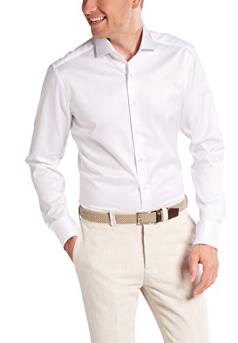 eterna Langarm Hemd Slim FIT Twill unifarben, Weiß, W43 von ETERNA