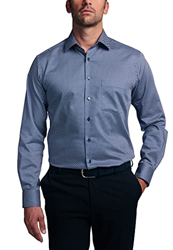 eterna Modern Fit Businesshemd Langarm New Kent Kragen Brusttasche Muster blau Größe 48 von ETERNA