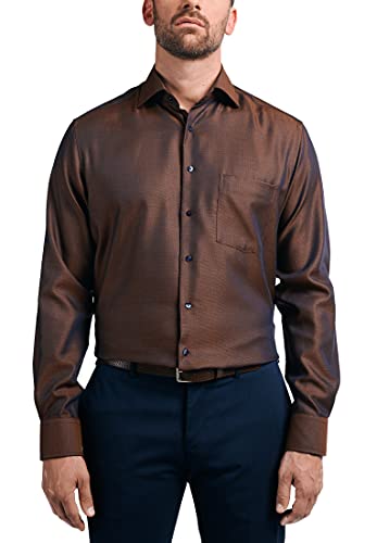 eterna Modern Fit Businesshemd Langarm New Kent Kragen Brusttasche Muster braun Größe 45 von ETERNA