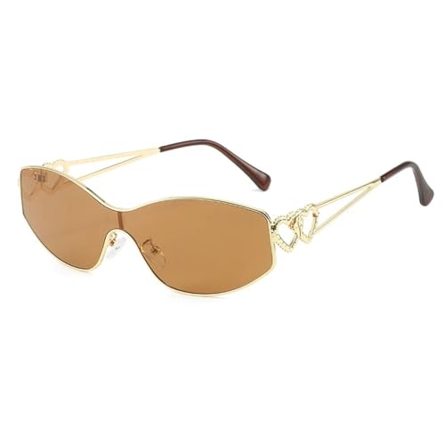 ETETGVG Cat-Eye-Sonnenbrille für Damen und Herren, Vintage, Punk, randlos, Doppelherz, Outdoor, Reisen, UV400 (Gold Tea) von ETETGVG