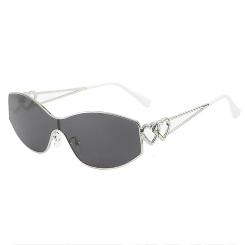 ETETGVG Cat-Eye-Sonnenbrille für Damen und Herren, Vintage, Punk, randlos, Doppelherz, Outdoor, Reisen, UV400 (Silbergrau) von ETETGVG