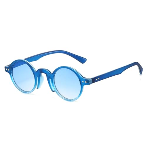 ETETGVG Klassische Retro-Sonnenbrille mit runden Holzstrukturnieten für Herren, Künstler, Reisen, Freizeit, für Damen (blau) von ETETGVG