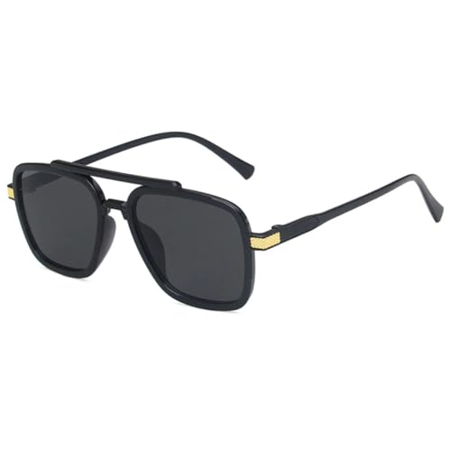 ETETGVG Klassische Retro-Sonnenbrille mit Doppelstegrahmen für Damen und Herren, Punk, Sommer, Autofahren, Reisen, UV400 (Schwarz/Grau) von ETETGVG
