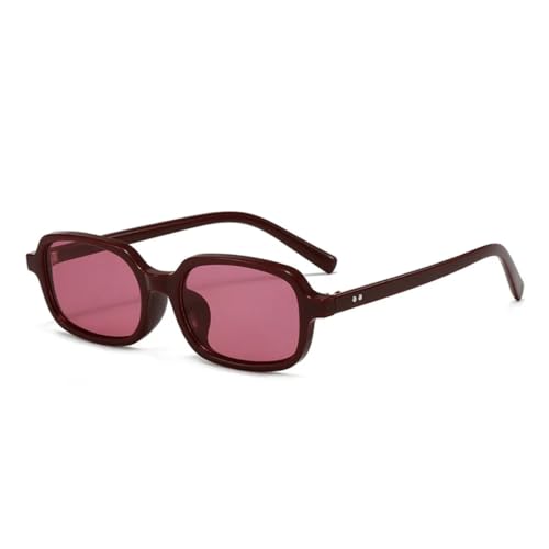 ETETGVG Kleine rechteckige Sonnenbrille für Damen, modisch, für Herren, Leopardenmuster, UV400, Retro-Trendnieten (Weinrot) von ETETGVG