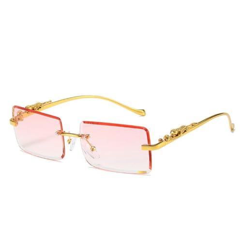 ETETGVG Kleine rechteckige randlose Sonnenbrille für Männer und Frauen, modisch (Gold/Pink) von ETETGVG