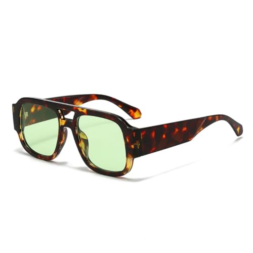 ETETGVG Modische Sonnenbrille für Damen und Herren, Doppelsteg, Bonbonfarbe, Retro, breite Beine, UV400 (Leopardengrün) von ETETGVG
