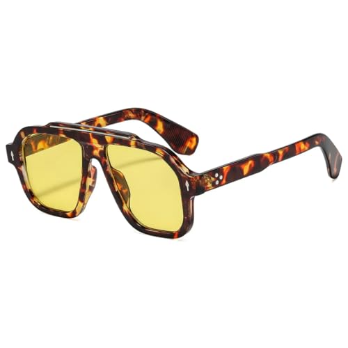 ETETGVG Modische Sonnenbrille für Damen und Herren, UV400, Retro-Nieten, Farbverlauf, Trend (Leopardengelb) von ETETGVG