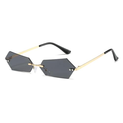 ETETGVG Modische randlose Sonnenbrille für Damen und Herren, Vintage, Polygon, trendige Straßenfotografie, UV400 (Goldgrau) von ETETGVG