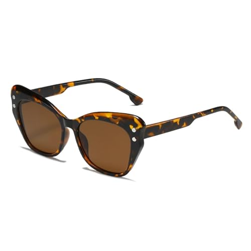 ETETGVG Persönlichkeit Cat Eye Sonnenbrille für Damen und Herren, Vintage, Luxus, Outdoor, Reisen, UV400 (Leopardenbraun) von ETETGVG