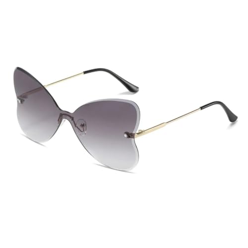 ETETGVG Randlose Sonnenbrille für Damen und Herren, luxuriös, großer Rahmen, Schmetterling, Outdoor-Reise-Partybrille (Goldgrau) von ETETGVG
