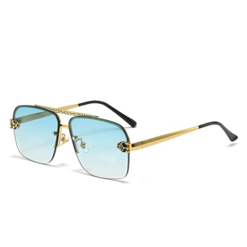 ETETGVG Randlose Sonnenbrille für Herren, luxuriös, übergroß, Retro, Leopard (C4Grün) von ETETGVG