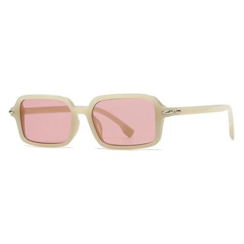 ETETGVG Rechteckige Sonnenbrille mit Retro-Nieten für Damen und Herren, UV400, modischer rosa Rahmen mit klaren Gläsern (Jelly Beige Pink) von ETETGVG