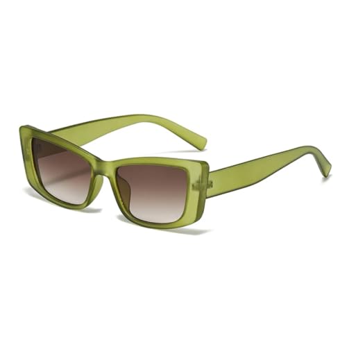 ETETGVG Rechteckige Vintage-Sonnenbrille für Damen und Herren, kleiner Rahmen, für Reisen im Freien, UV400 (Grün-Braun) von ETETGVG