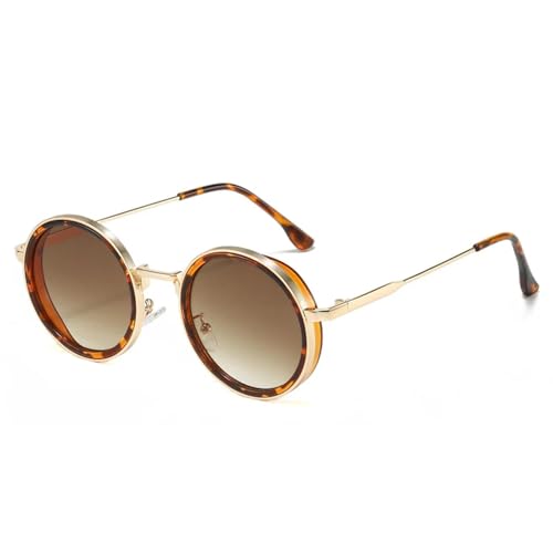 ETETGVG Retro Runde Punk Damen Sonnenbrille Mode Gradient UV400 Herren (Leopard Golden Tea) von ETETGVG