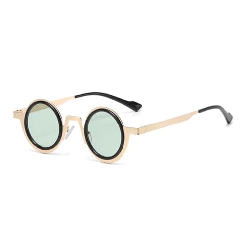 ETETGVG Retro-Sonnenbrille, klein, rund, Punk-Metall, für Damen und Herren, UV400, modisch, klare Gläser, zweifarbiger Rahmen (Gold, Schwarz, Grün) von ETETGVG