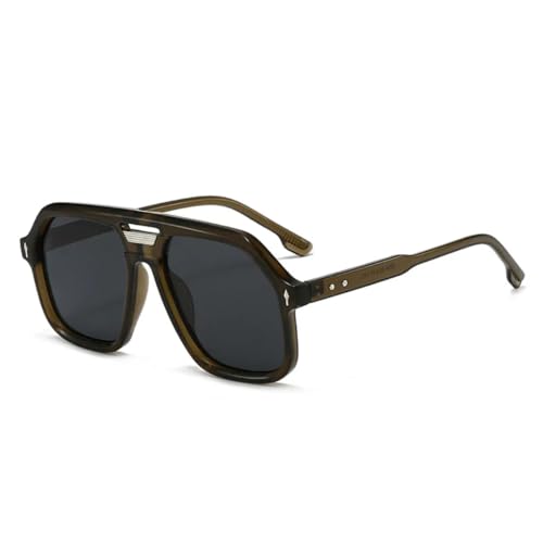 ETETGVG Retro-Sonnenbrille mit Doppelsteg für Damen und Herren, Bonbonfarben, UV400, modische Nieten (Olivgrün-Grau) von ETETGVG