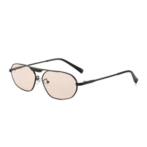 ETETGVG Retro-Sonnenbrille mit unregelmäßigem Polygon-Cat-Eye-Design aus Metall für Damen und Herren, modisch, Punk, UV400 (Schwarz-Champagner) von ETETGVG