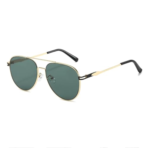 ETETGVG Runde Retro-Sonnenbrille für Damen und Herren, modisch, Doppelstrahl, fürs Autofahren im Freien, UV400 (Goldgrün) von ETETGVG
