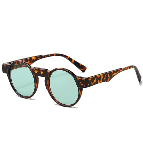 ETETGVG Runde Sonnenbrille für Damen und Herren, Retro-Trend, luxuriöser kleiner Rahmen, für Outdoor-Reisen, UV400 (Leopardengrün) von ETETGVG