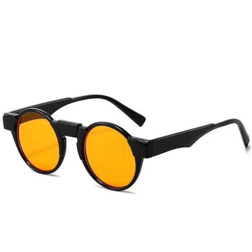 ETETGVG Runde Sonnenbrille für Damen und Herren, Retro-Trend, luxuriöser kleiner Rahmen, für Outdoor-Reisen, UV400 (Schwarz/Orange) von ETETGVG