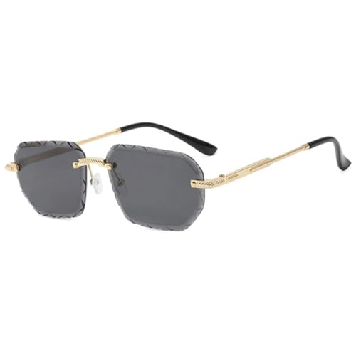ETETGVG Trendige randlose Sonnenbrille für Damen und Herren, Cut Edge Punk Retro Shade UV400 (Goldgrau) von ETETGVG