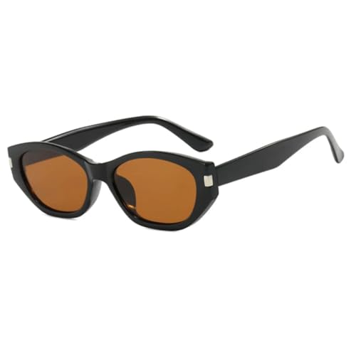 ETETGVG Trendy ovale Sonnenbrille mit kleinem Rahmen für Damen und Herren, zum Autofahren und Reisen, Vintage, UV400 (Schwarzbraun) von ETETGVG
