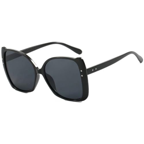 ETETGVG Übergroße Punk-Sonnenbrille mit Schmetterlingsrahmen und Nieten für Damen und Herren, Luxus-Reise-Sonnenbrille, UV400 (Schwarzgrau) von ETETGVG