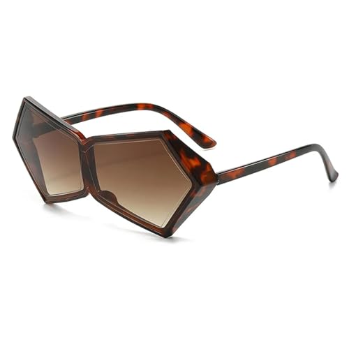 ETETGVG Unregelmäßige Polygon-Sonnenbrille für Damen und Herren, Retro-Gläser, fürs Autofahren im Freien, UV400 (Leopardenbraun) von ETETGVG