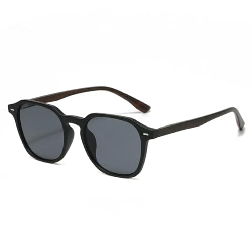 Retro-Sonnenbrille mit Nieten für Männer und Frauen, Holzmaserung, UV400 (Mattschwarzgrau) von ETETGVG