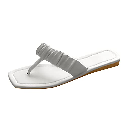 Bunte Schuhe Damen Halbschuhe Mode Frauen Strand Slip On Weiche Sohle Lässige Offene Spitze Rutschfeste Flache Atmungsaktive Flip Flop Hausschuhe Schuhe Sandalen Damenschuhe Winter 42 (White, 42) von ETHKIA