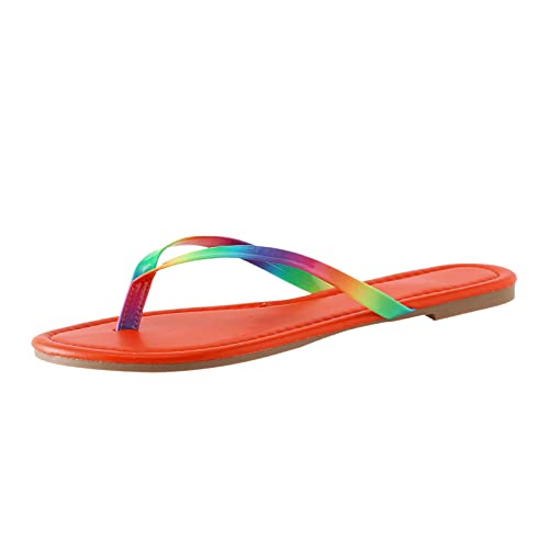 ETHKIA Damen Schuhe Schwarz Absatz Stiefeletten Flip-Flops mit farbigen roten -Rutsch-Gummisohlen, die außerhalb des Strandes getragen werden. Flip-Flops für den Sommer, lässige leichte (Orange, 40) von ETHKIA