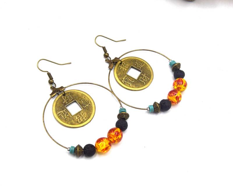 Bronze Creoles Und Bernsteinperlen Eck-Feng-Shui Bronze Creoles Und Bernsteinperlen Eck-Feng-Shui von ETHNICFEATHER