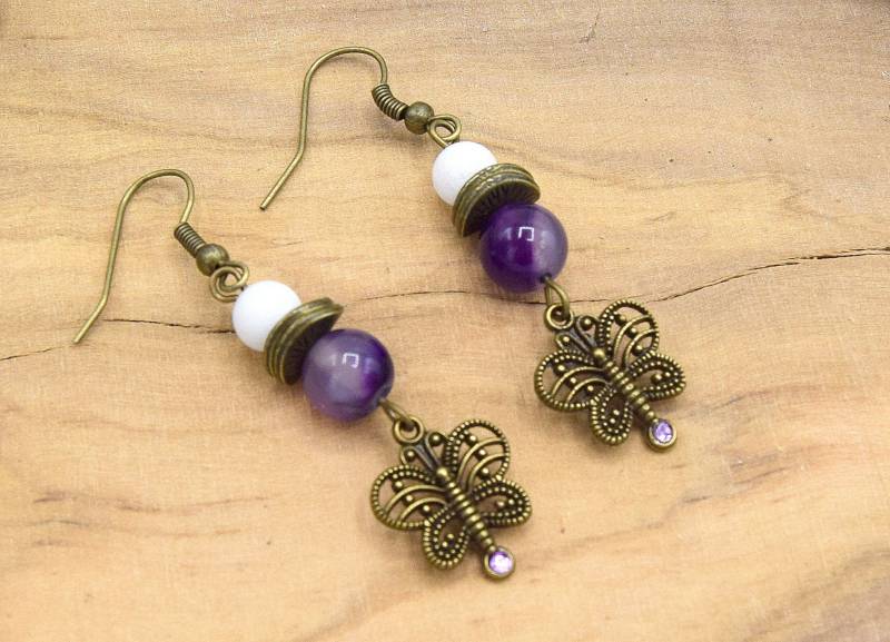 Bronze Schmetterling Ohrringe Und Perle Achat, Während Strass, Bronze, Schmuck Perlen Edelsteine, Schmuck, Geschenke Bronze Schmetterling Ohrringe Und Perle Achat, Während Strass, Bronze, Schmuck Perlen Edelsteine, Schmuck, Geschenke von ETHNICFEATHER