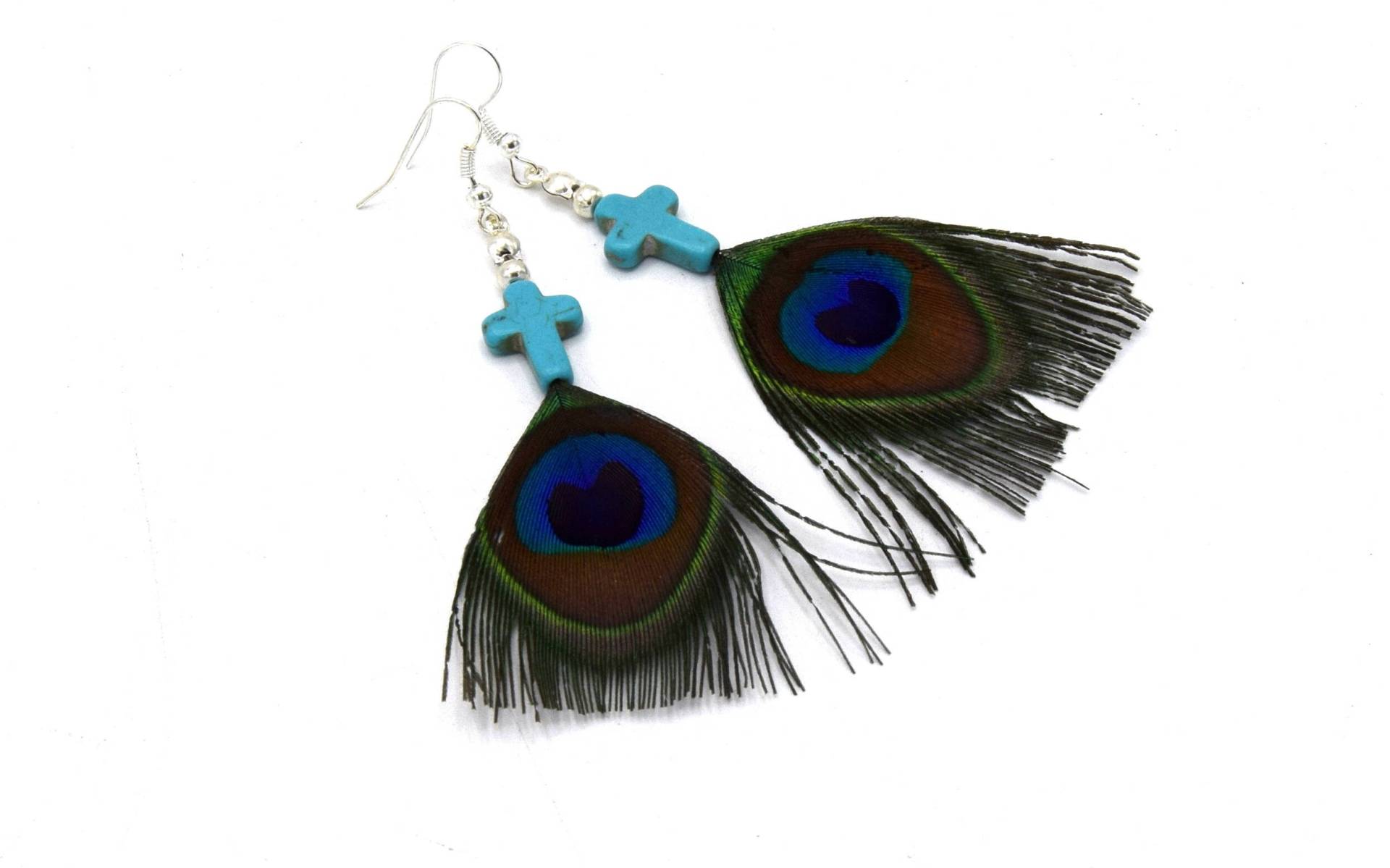 Ohrring Perle Pfau Federn Türkis Überqueren, Schmuck in Pfauenfedern Ohrring Perle Pfau Federn Türkis Überqueren, Schmuck in Pfauenfedern von ETHNICFEATHER