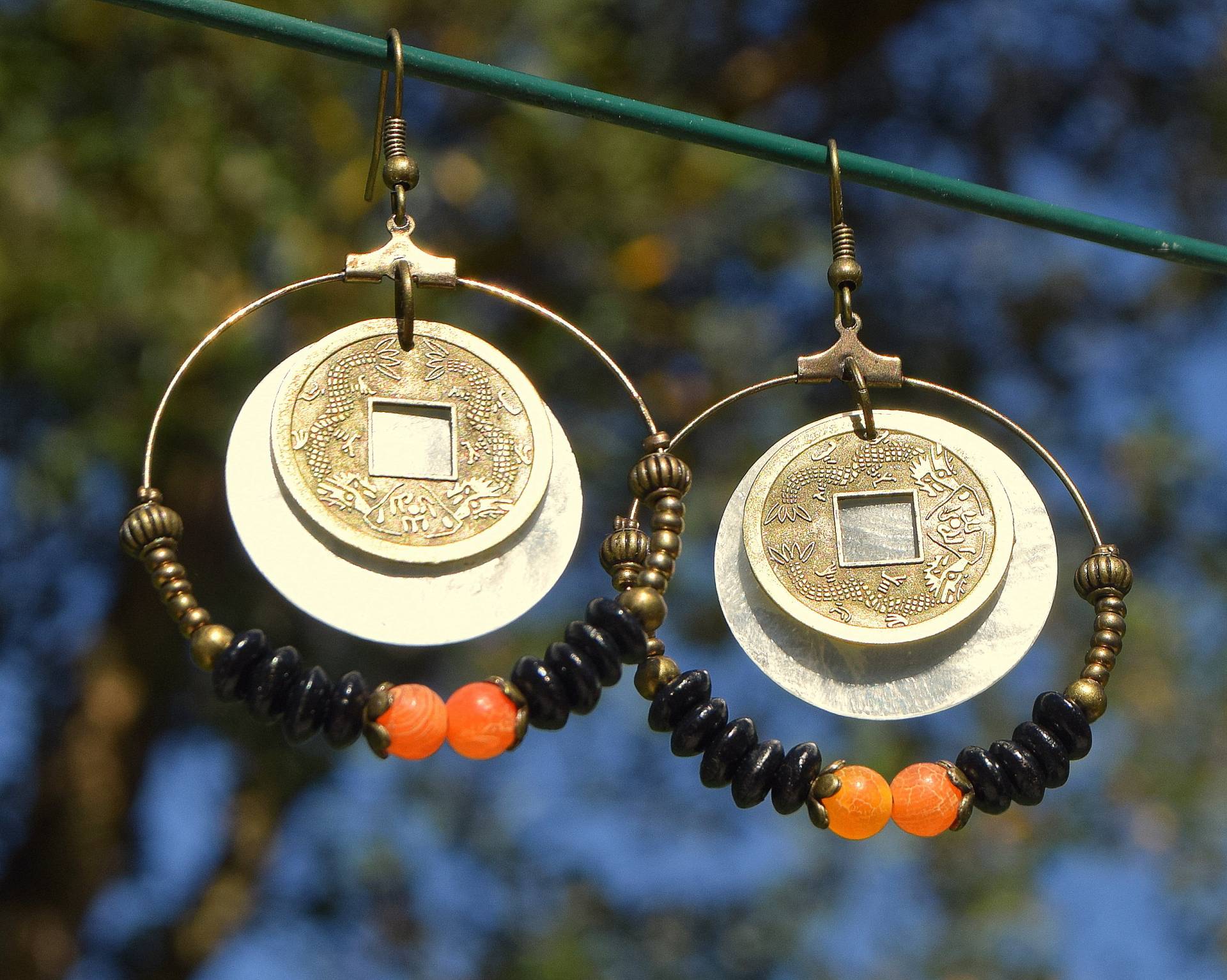 Ohrringe Bronze Reifen Mutter Von Perle Und Achat Drachenvene Ethnicfeather von ETHNICFEATHER