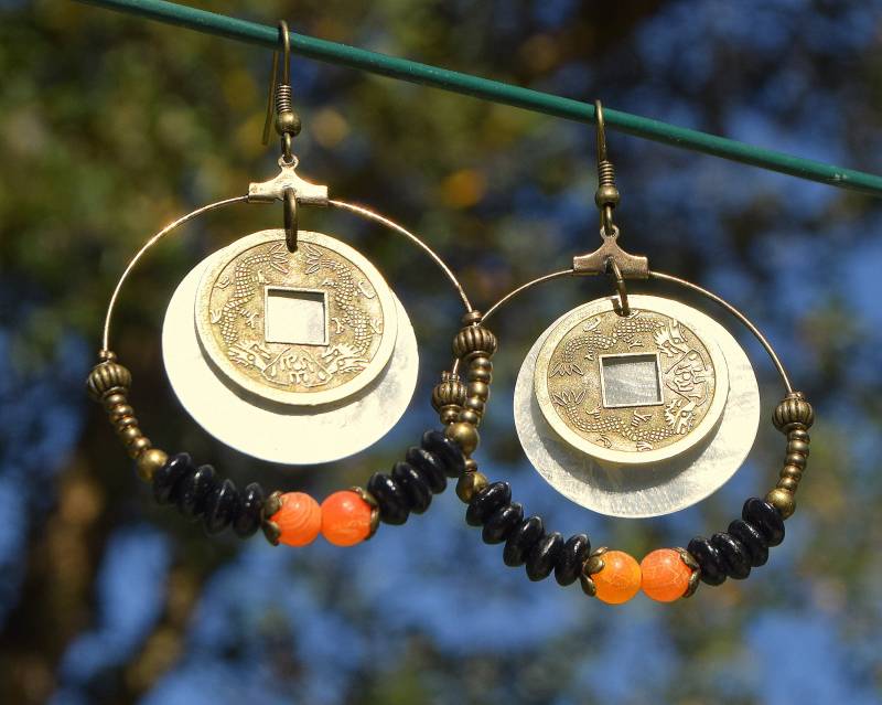 Ohrringe Bronze Reifen Mutter Von Perle Und Achat Drachenvene Ethnicfeather von ETHNICFEATHER