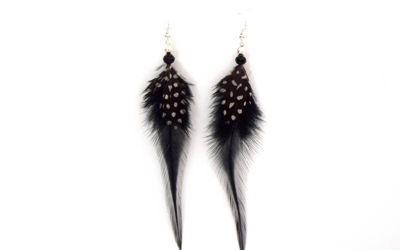 Schwarzer Federohrring; Schicke Facettierte Ohrringe, Party-Federohrringe, Abendschmuck, Nacht Schwarzer Federohrring; Schicke Facettierte Ohrringe, Party-Federohrringe, Abendschmuck, Nacht von ETHNICFEATHER