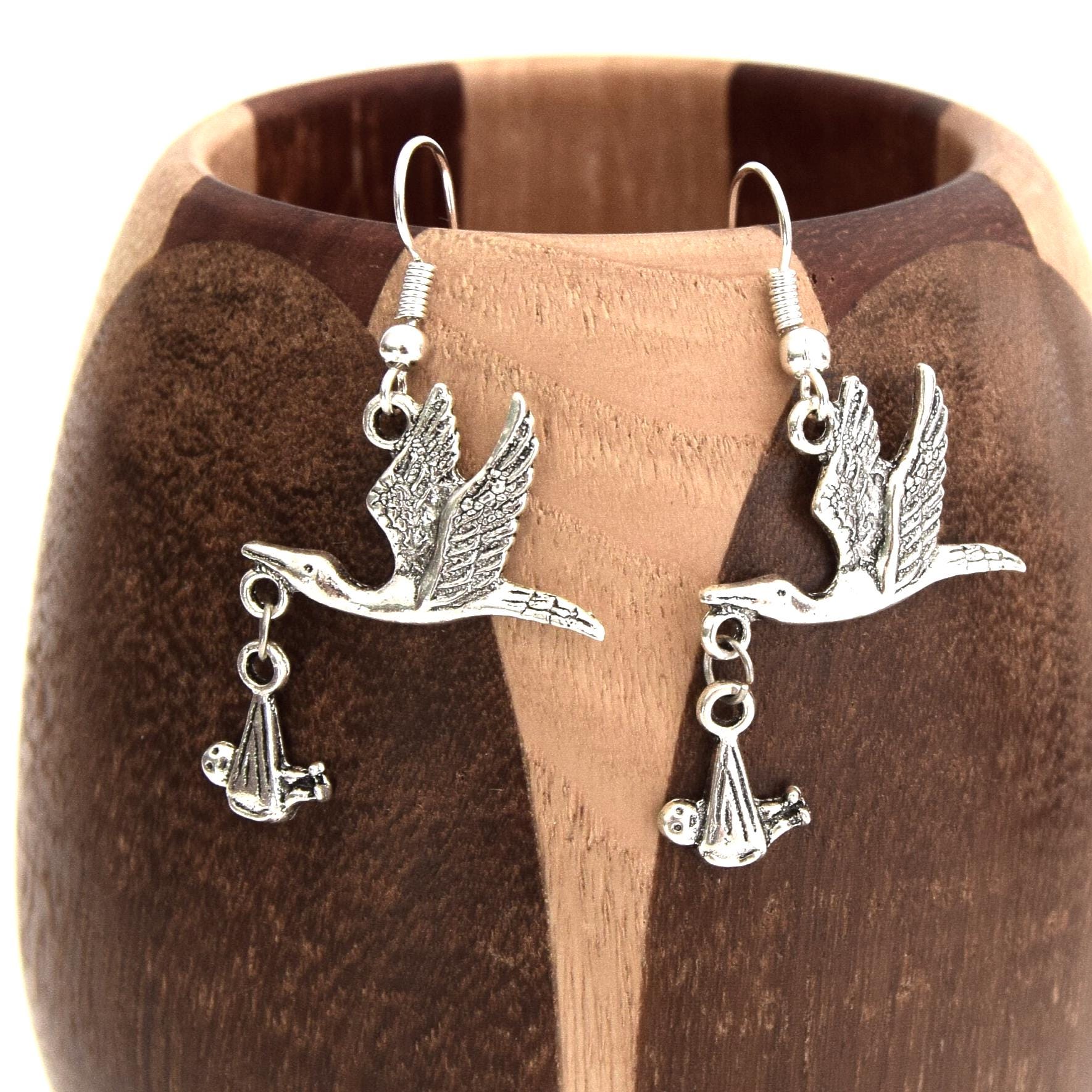 Silberne Storch - Und Babyohrringe Werden Geliefert, Silberne Vogelclips Silberne Storch - Und Babyohrringe Werden Geliefert, Silberne Vogelclips von ETHNICFEATHER