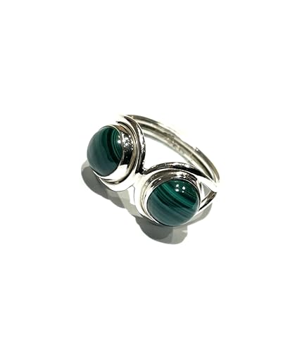 ETHNOS BARCELONA – Ring aus Silber und doppeltem Malachit. Größe: 17.50 von ETHNOS BARCELONA