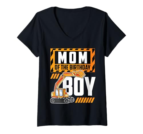 Damen Fahrzeugbau Bagger Mama des Geburtstags Junge T-Shirt mit V-Ausschnitt Damen Fahrzeugbau Bagger Mama des Geburtstags Junge T-Shirt mit V-Ausschnitt von ETHRLO construction birthday shirts men Women kids
