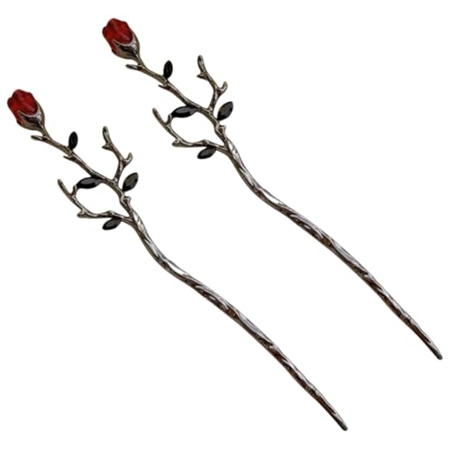 ETHZZLE 2 Stück Eleganter Haarschmuck für Frauen Schwarze Metall Haarstäbe mit Rosenblüten Langlebige Chignon Pins Leichte und Glatte Blumen Haarspangen für Vielseitige Frisuren und von ETHZZLE