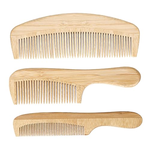 ETHZZLE 3 Stück Bambus Massagekamm Fein Gezahnt Kompakt Tragbar Haar und Bartkamm Ergonomisch für Damen Herren Geeignet Vielseitig für Haartypen von ETHZZLE