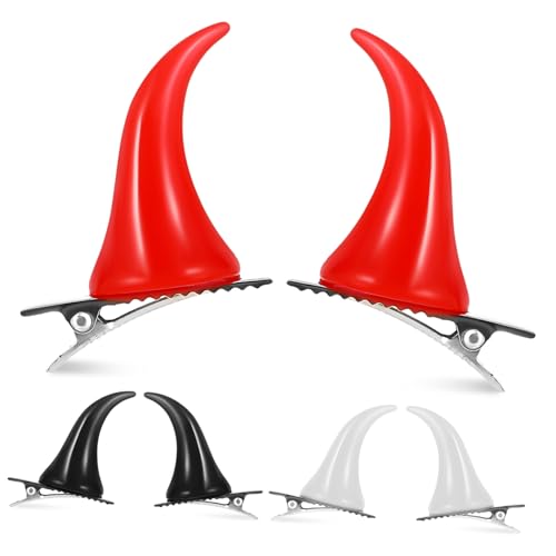 ETHZZLE 6 Stück Teiliges Halloween Haarclips mit Teufelshörnern Leichte Resin Haarspangen für Damen Fester Sitz Vielseitig Einsetzbar für Party und Kostümfrisuren Dekorative Dämonen von ETHZZLE
