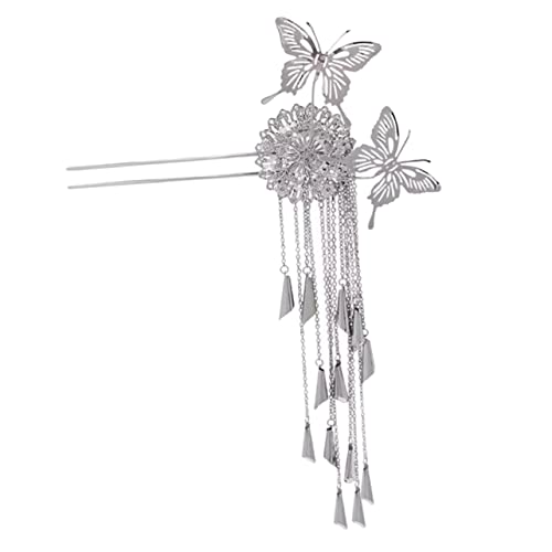 ETHZZLE Vintage U Förmige Haarnadel Schmetterling mit Quaste Chinesischer Metall Haarstab für Damen Eleganter Haarschmuck für Hochzeit Geburtstag Cosplay und Besondere Anlässe von ETHZZLE
