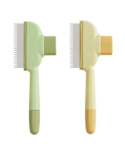 ETIALURE Haarkamm für Katzen und Hunde, selbstreinigender Haustierkamm mit Realease-Knopf, Bürste zur Entfernung von Tierhaaren zum Pflegen und Massieren (Gelb + Grün) von ETIALURE